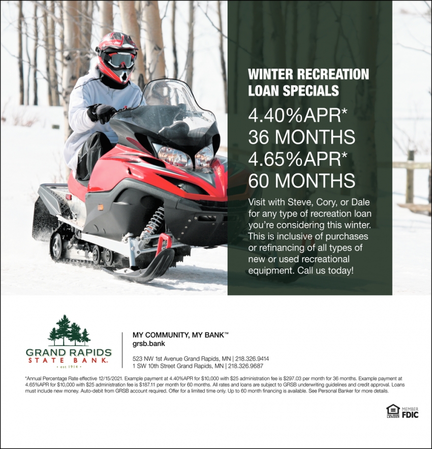 Winter Recreation Loan Specials