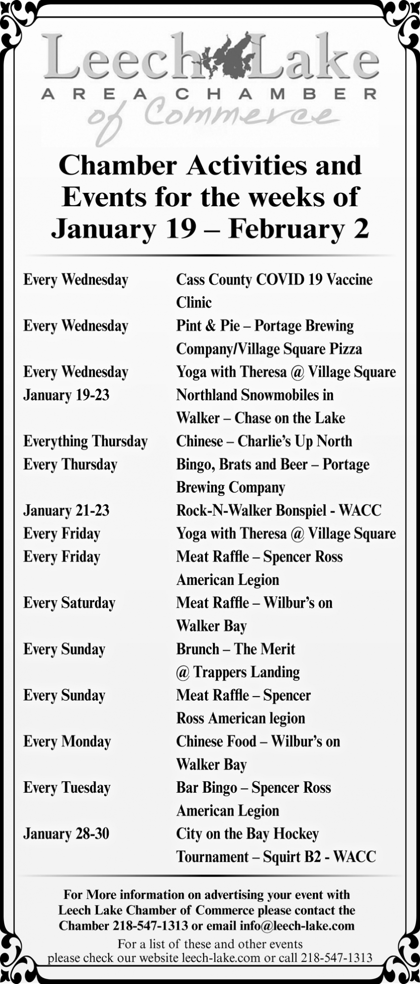 Chamber Activities And Events For The Weeks Of January 5 - January 19