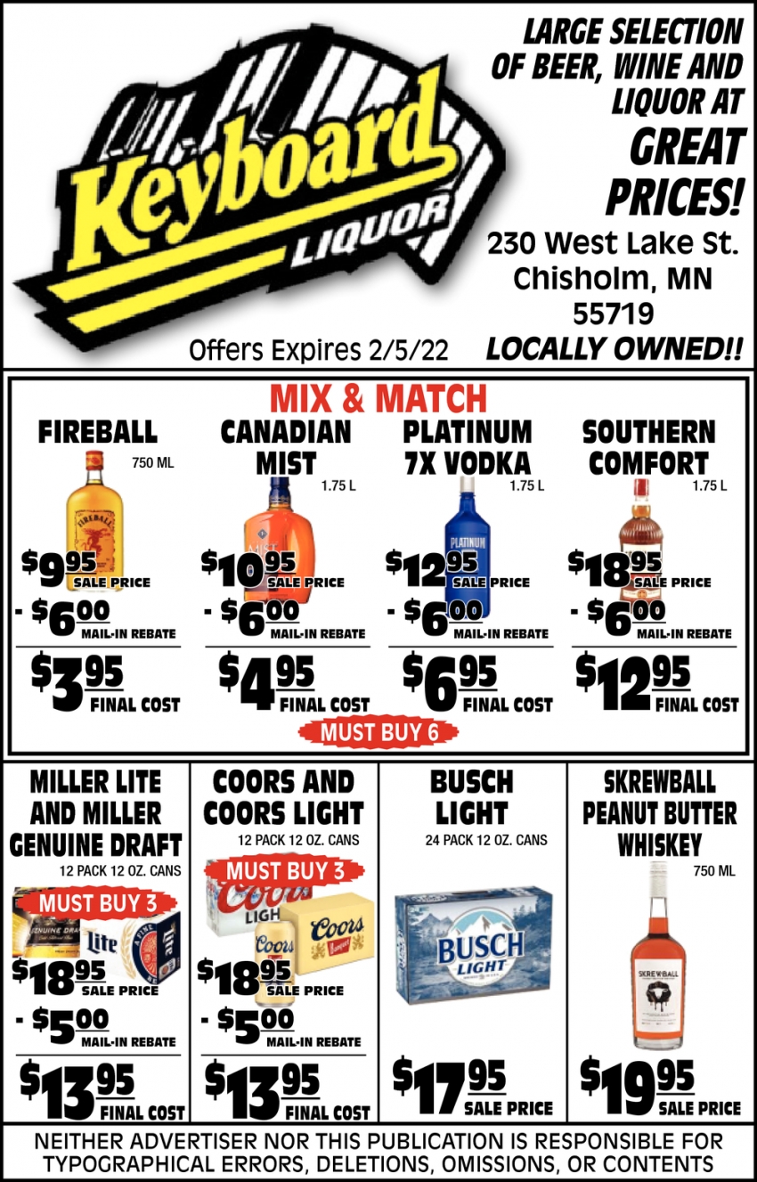 Large Selection Of Beer, Wine And Liquor At Great Prices!