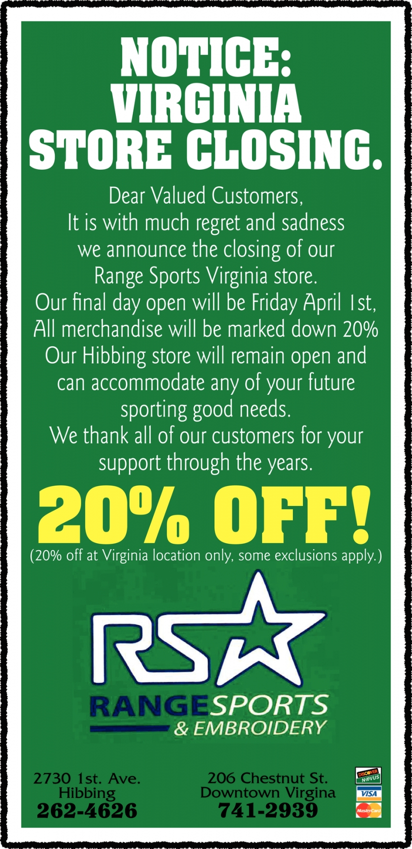 Notice: Virginia Store Closing