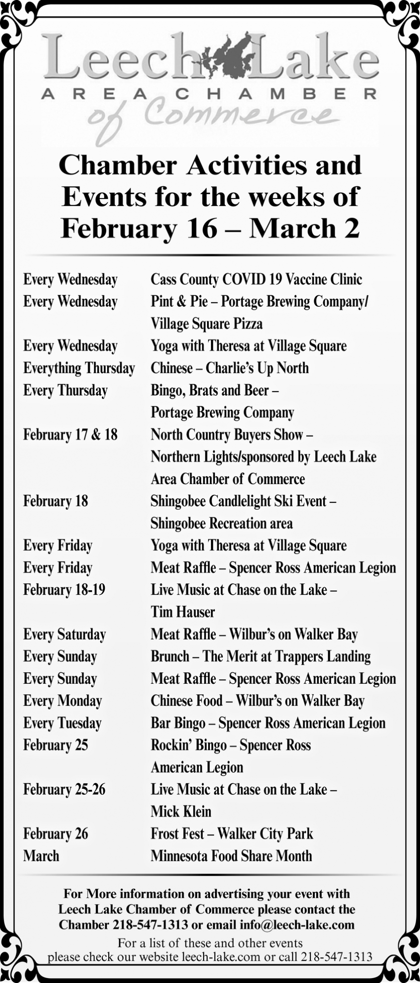 Chamber Activities And Events For The Weeks Of February 2 - February 16