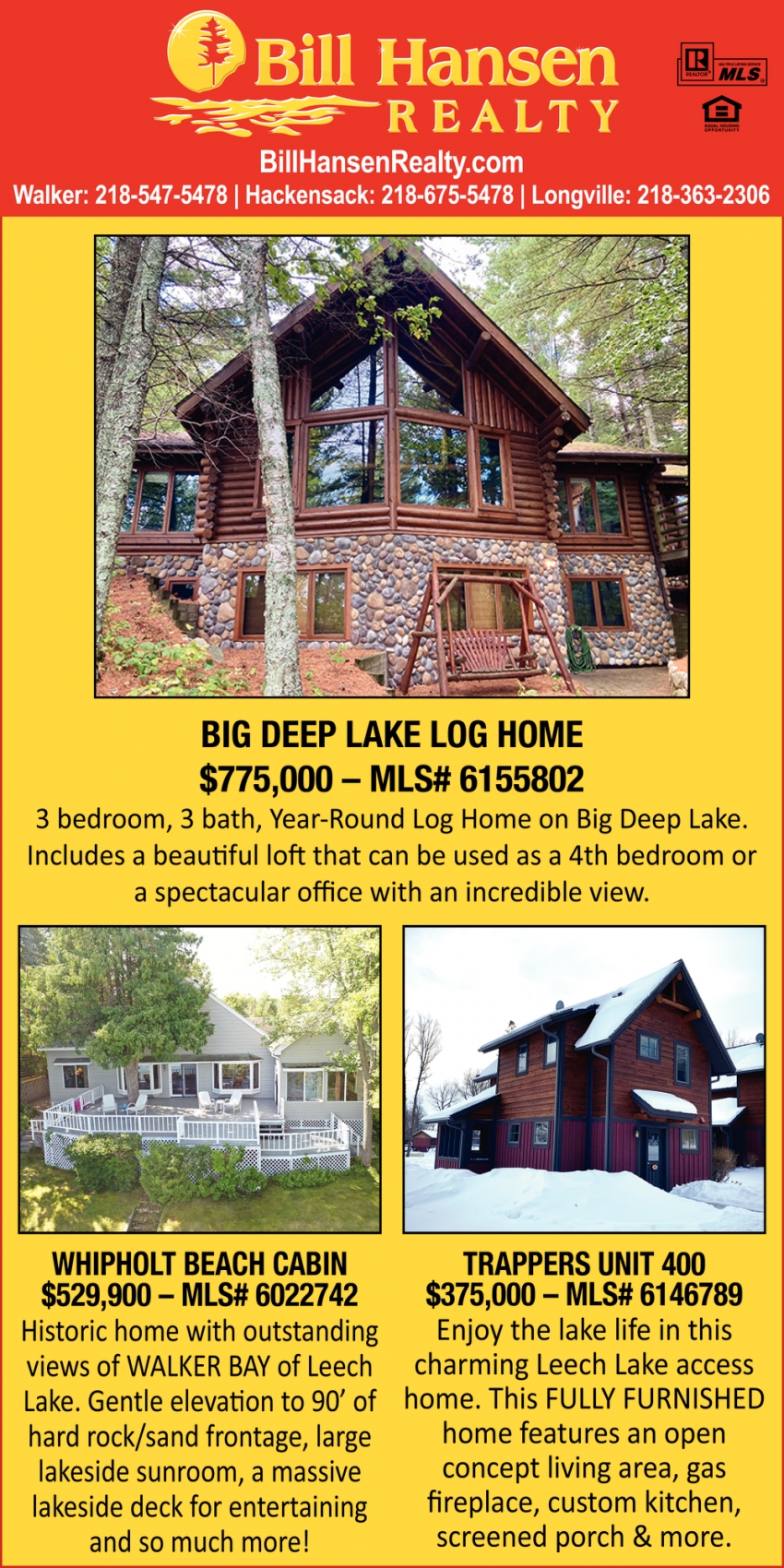 Big Deep Lake Log Home