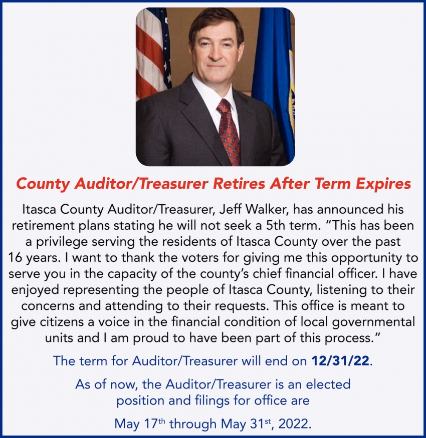 County Auditor/Treasurer Retires After Term Expires