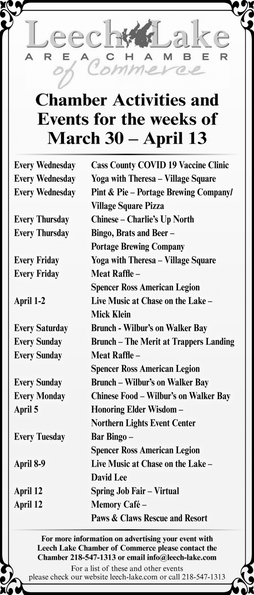 Chamber Activities And Events For The Weeks Of March 16 - March 30