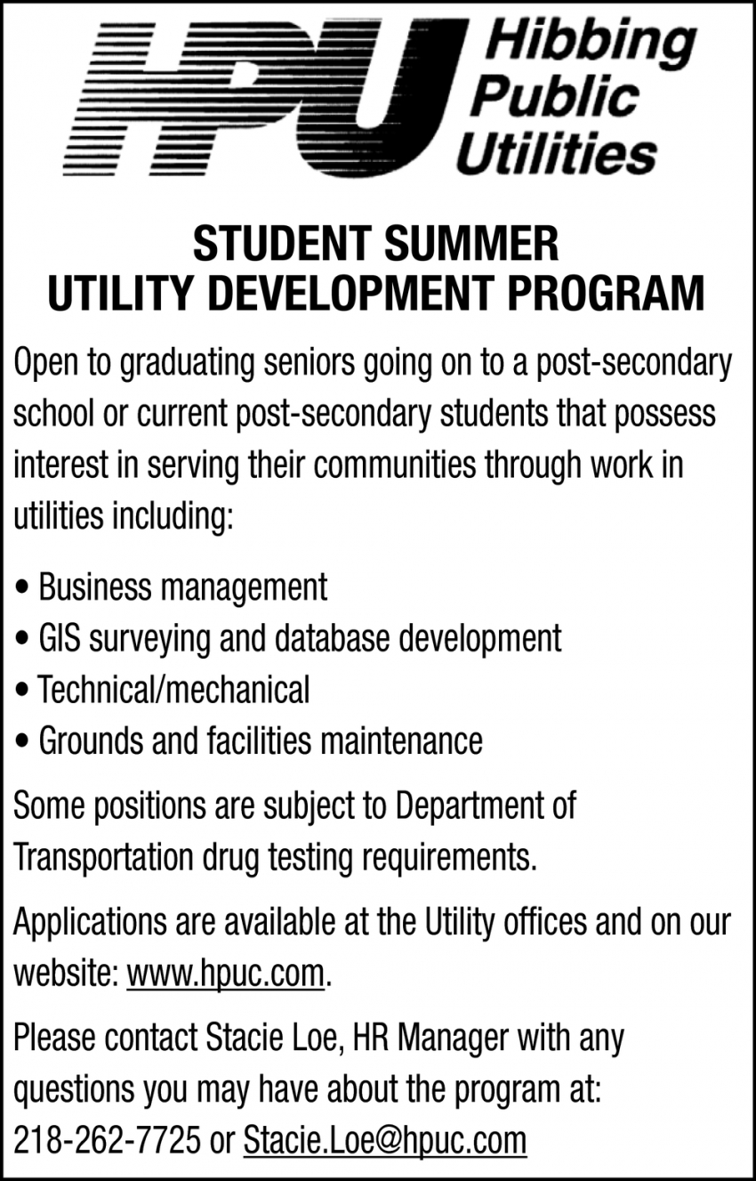 Student Summer Utility Development Program