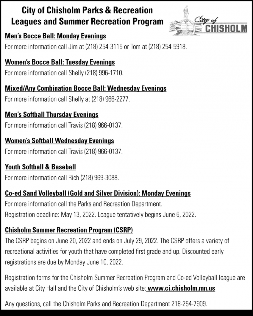Leagues And Summer Recreation Program