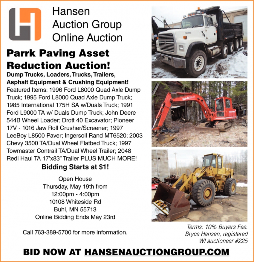 Parrk Paving Asset Reduction Auction!