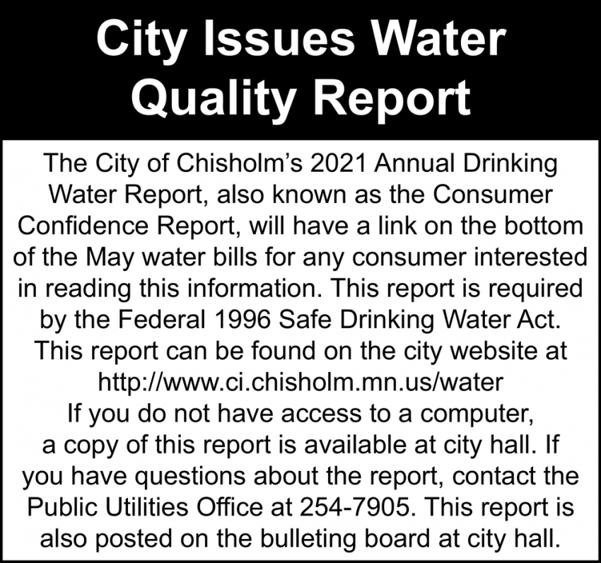 City Issues Water Quality Report