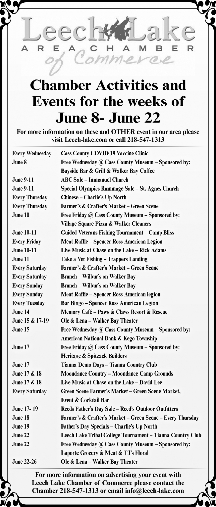 Chamber Activities And Events For The Weeks Of June 8- June 22