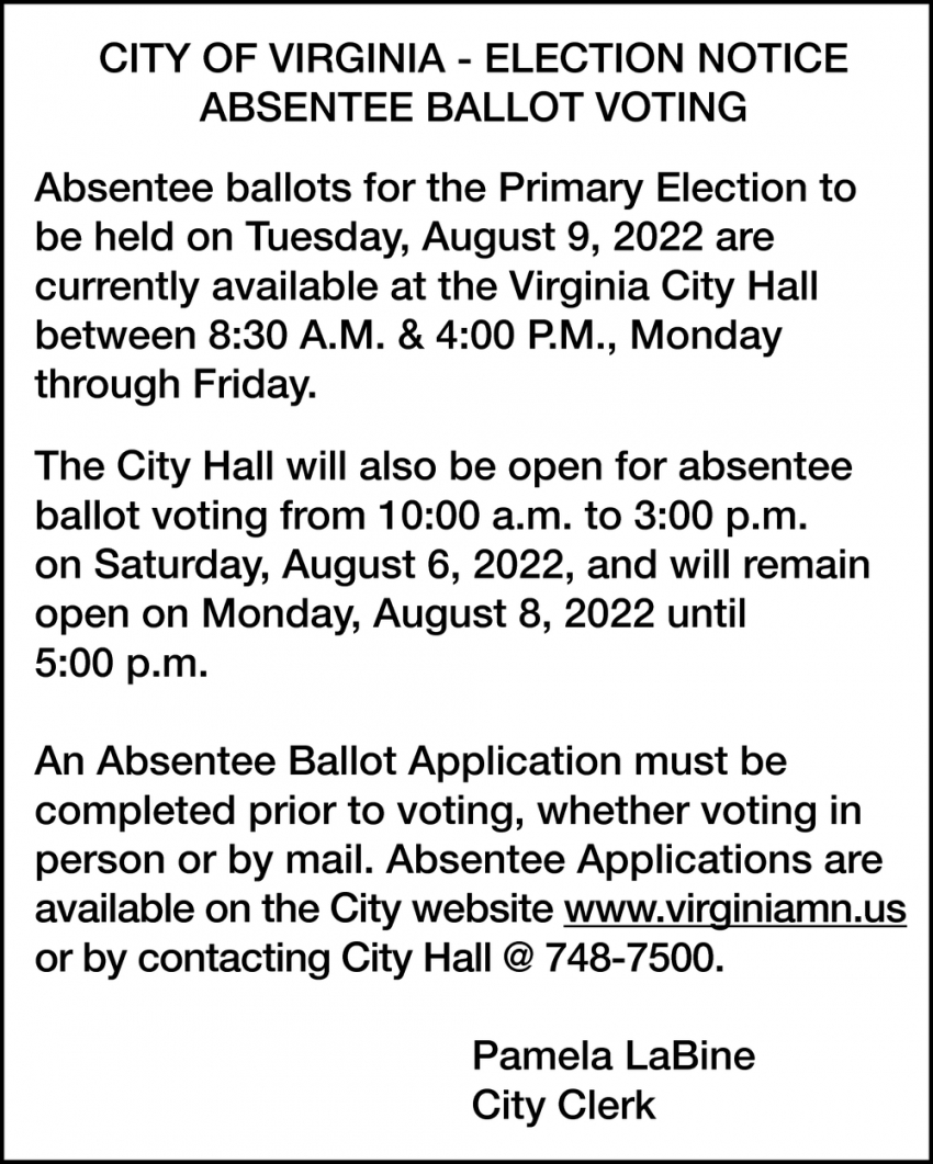 Election Notice Absentee Ballot Voting
