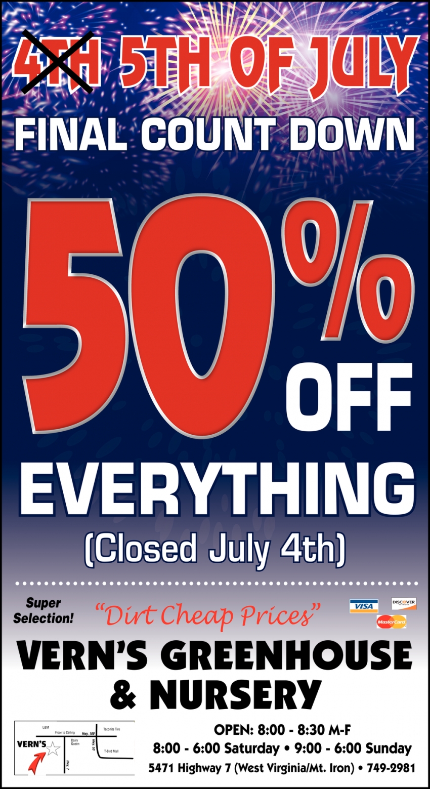 4th 5th Of July Final Count Down 50% OFF Everything