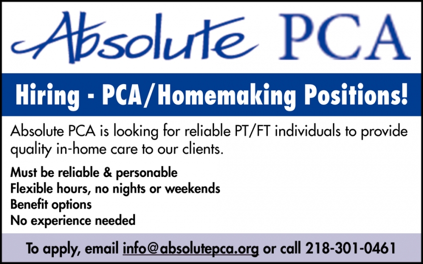 Hiring - PCA/Homemaking Positions