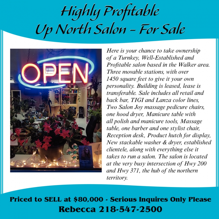 Highly Profitable Up North Salon - For Sale