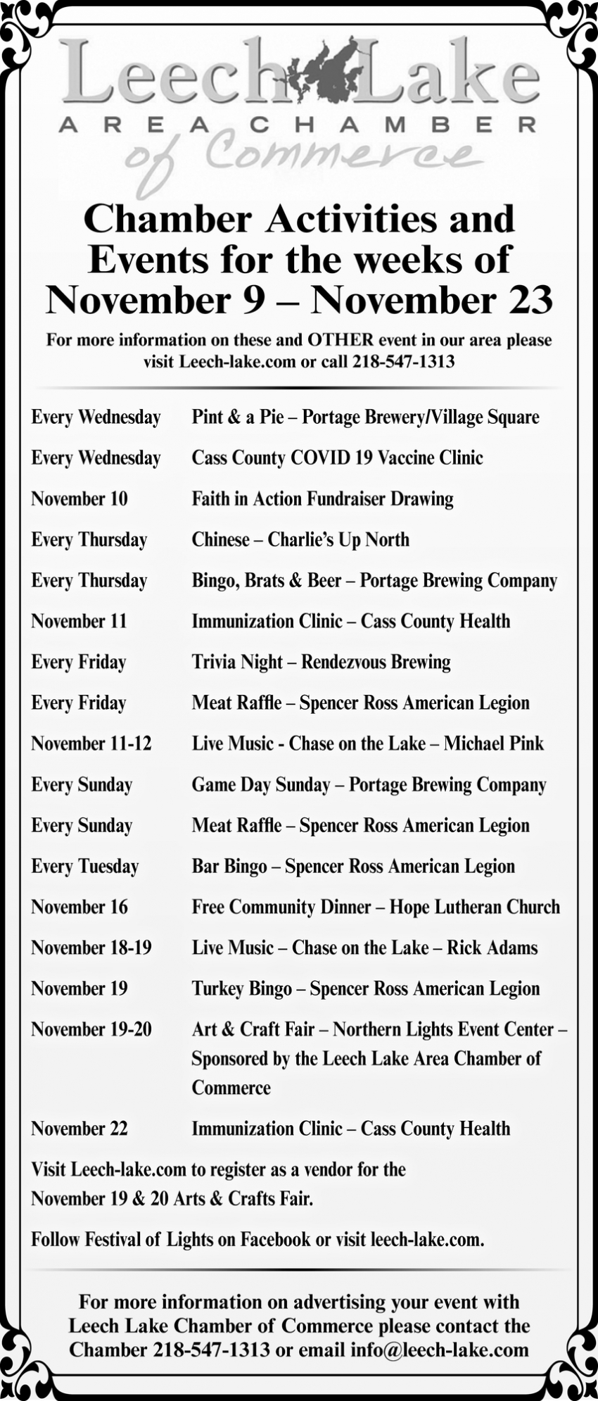 Chamber Activities and Events for the Weeks of November 9 - November 23