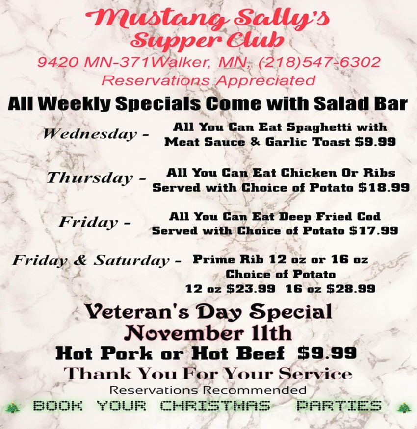All Weekly Specials Come with Salad Bar