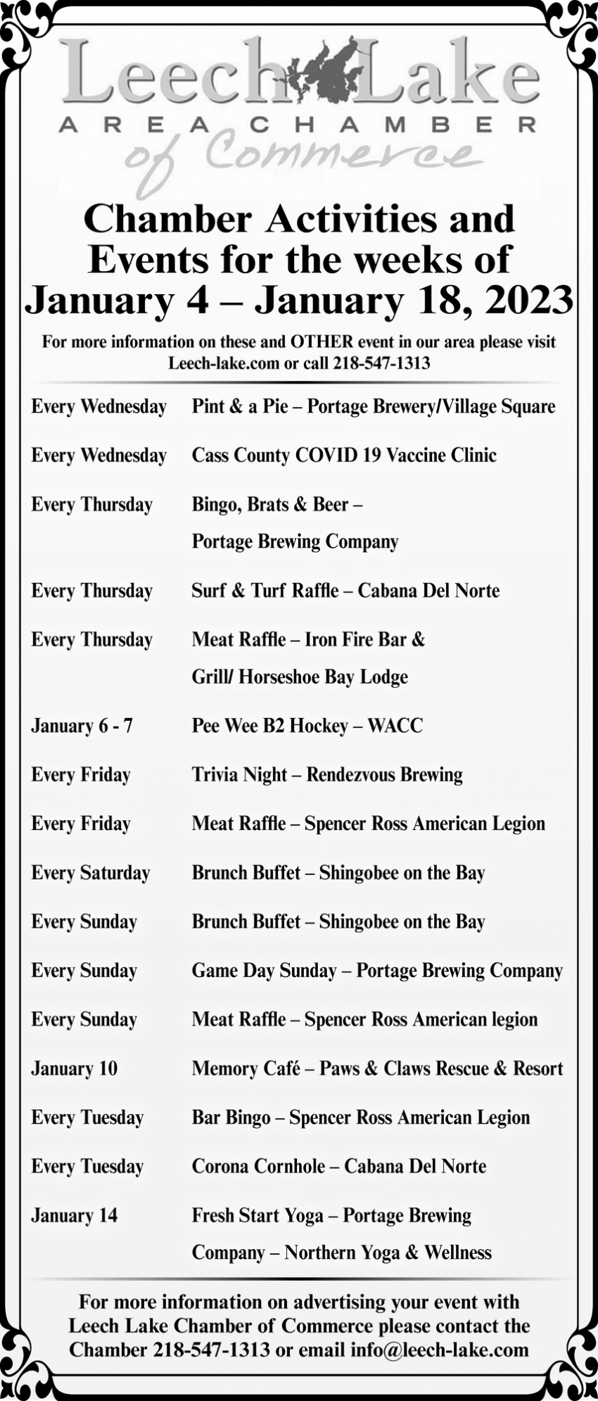 Chamber Activities and Events for the Weeks of January 4 - January 18, 2023