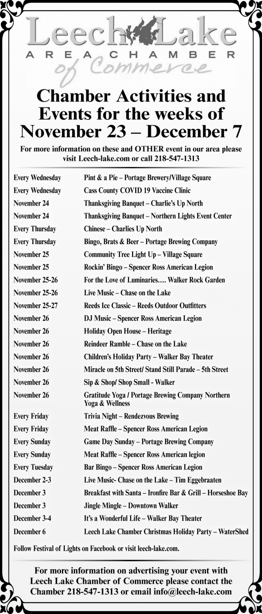 Chamber Activities and Events for the Weeks of November 23 - December 7