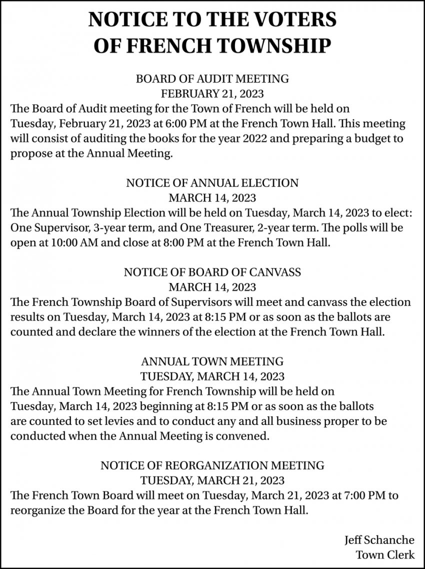 Notice To The Voters Of French Township