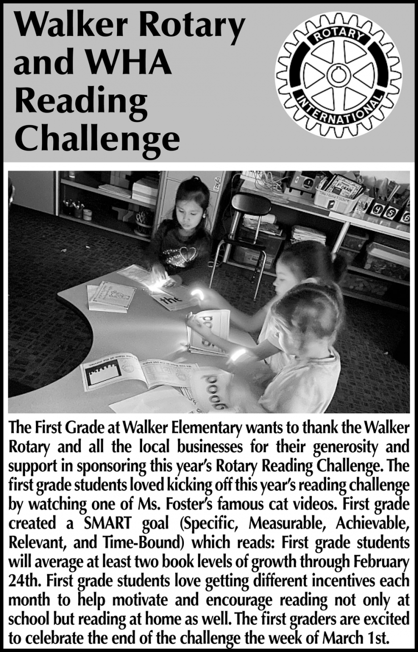 Walker Rotary And WHA Reading Challenge  