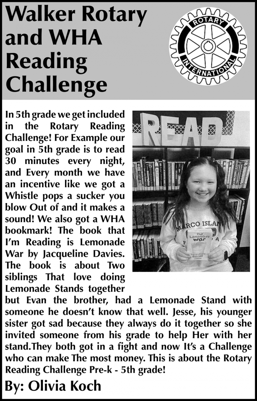 Walker Rotary And WHA Reading Challenge