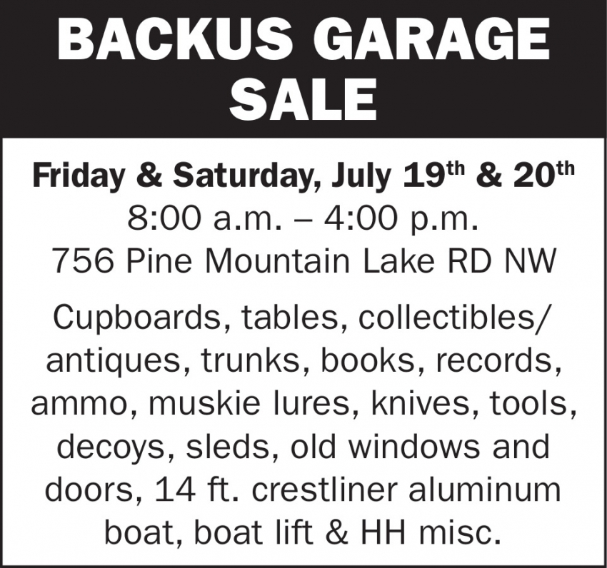 Backus Garage Sale