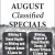 August Classified Specials