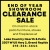 End of Year Showroom Clearance Sale