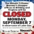 Closed On September 7