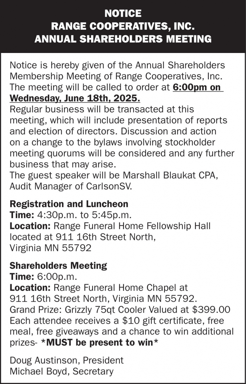 Range Cooperatives Inc