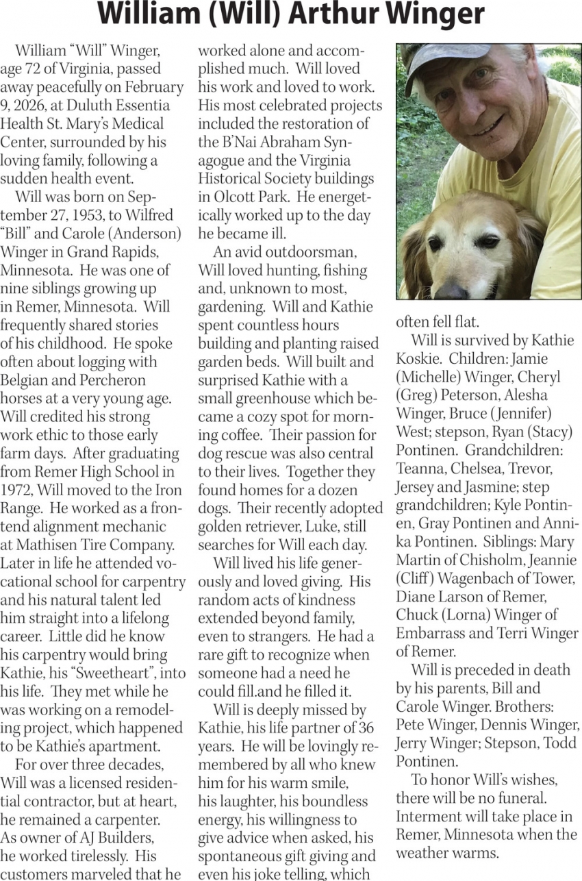 The Family of William (Will) Arthur Winger