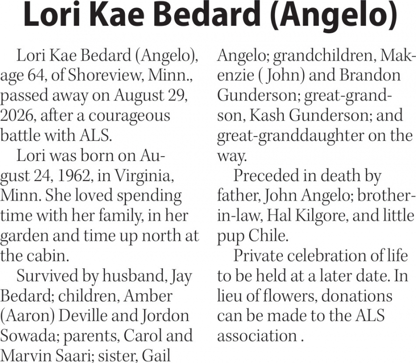 Lori Kae Bedard (Angelo)