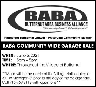 Butternut Area Business Alliance Baba Community Wide Garage Sale Butternut Wi