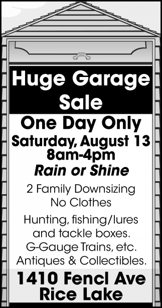 Huge Garage Sale, 1410 Fencl Ave, Rice Lake Sale