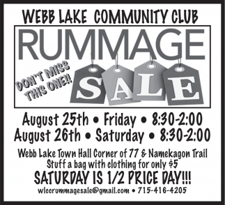 Rummage Sale, Webb Lake Community Club, Danbury, WI