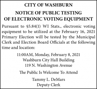 Notice of Public Testing Electronic Voting Equipment