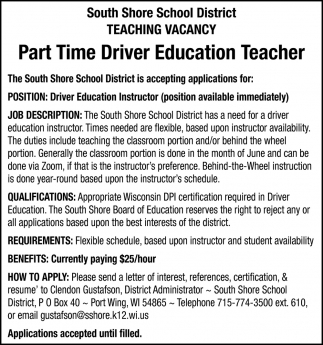 Part Time Driver Education Teacher