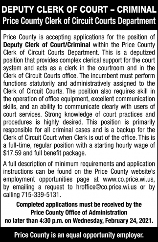 Deputy Clerk of Court - Criminal