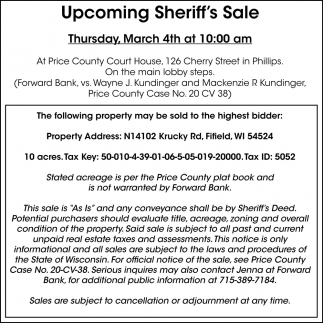 Upcoming Sheriff's Sale