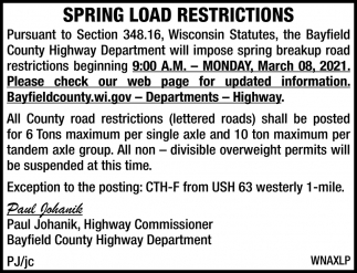 Spring Load Restrictions