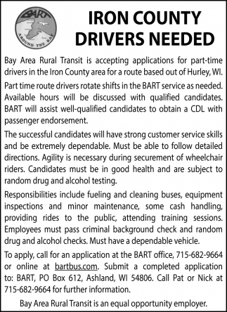Iron County Drivers Needed