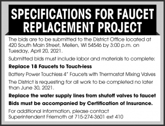 Specifications for Faucet Replacement Project