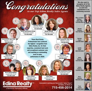 Congratulations to our top Edina Realty Sales Agents