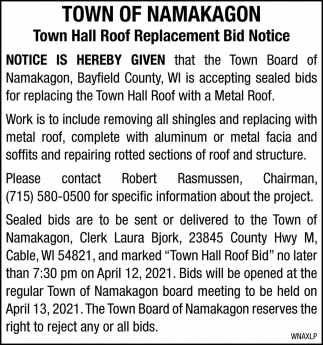 Town Hall Roof Replacement Bid Notice