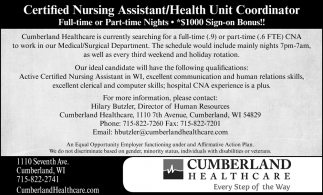 Certified Nursing Assitant/Health Unit Coordinator