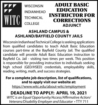 Adult Basic Education Instructor for Corrections