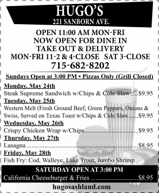 Now Open For Dine In Take Out & Delivery