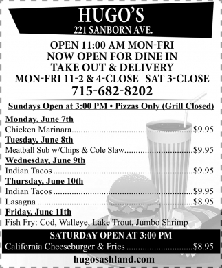 Now Open For Dine In Take Out & Delivery
