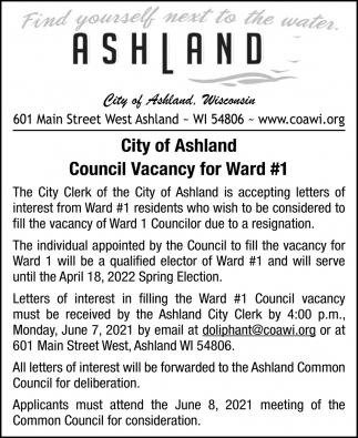 Council Vacancy for Ward #1