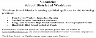 Food Service Worker, Special Education Instructional Assistants, Long Term Substitute High School Social Studies, Head Girl's High School Volleyball Coach 