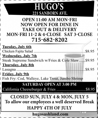 Now Open for Dine In, Take Out & Delivery